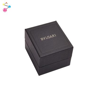 China Custom Logo Black Leather Jewel Box Luxury Recyclable To Wedding Ring With Outer Packing for sale