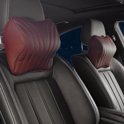 China Durable Interior Accessories Car Headrest Pillow Adjustable PU Leather Auto Seat Neck Support Cushion Memory Foam for sale