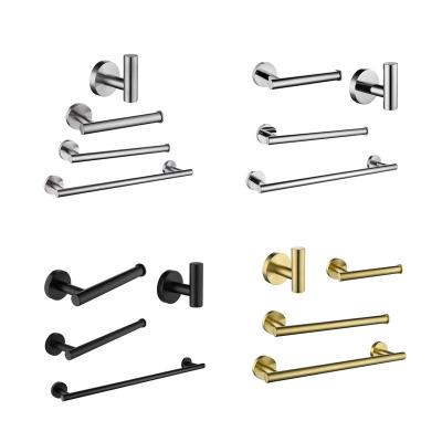 China Elegant High Quality Bathroom Hardware Accessory Set Wall Mounted 304 Stainless Steel Towel Rack Black Hanger Gold for sale