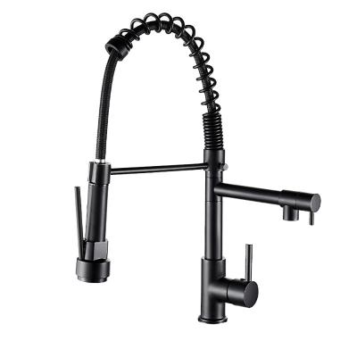 China Thermostatic Faucets Commercial Style Luxury Brass Single Handle Matte Black Spring Loaded Pull Down Kitchen Sink Mixer Tap Faucets With Sprayer for sale