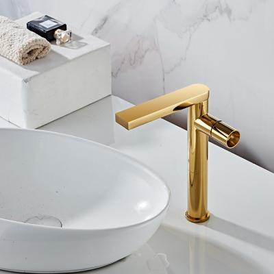 China Thermostatic Faucets New Design Luxury Gold Brass Bathroom Faucets Tall Basin Sink Faucet for sale