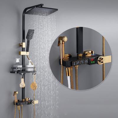 China With Slide Bar High Quality Rainfall Brass Luxury Digital Bathroom Shower Set Black And Gold Thermostatic Bathtub Faucet Mixer for sale