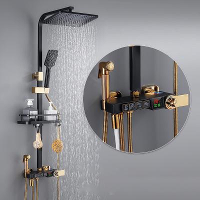 China Without Slide Bar Brass Black Gold Smart Digital Display Thermostatic Shower Set Luxury for sale