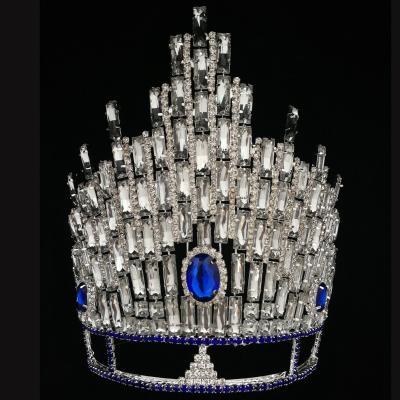 China Trendy Elegant Large Rectangular Clear Stones Birthday Crown for sale