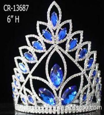 China Dark Blue Fashion Rhinestone Pageant Queen Crown for sale