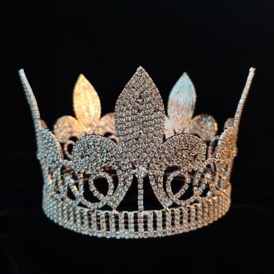 China Fashionable Elegant Full Round King Crown Queen Tiara Rhinestone Crystal Beauty Pageant Crown for sale