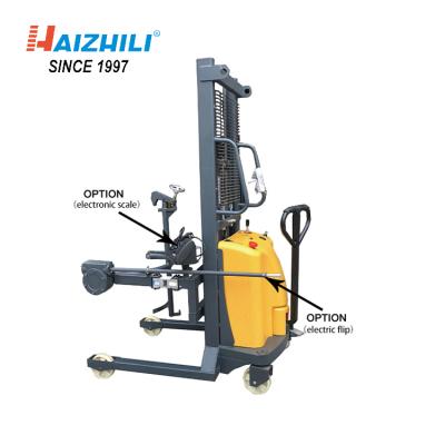 China Hotels HaizhiLi Material Handling Equipment Drum Capacity 350kg Hydraulic Manual Semi Electric Drum Lifter Scale for sale