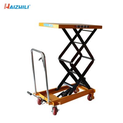 China Material Handling Equipment HaizhiLi Material Handling Equipment 1000kg Double Hydraulic Scissor Lift Mini Platform Manual Lift Table for sale