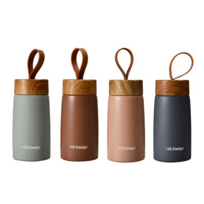 China Wholesale 280ml Wooden Grain 304 Vacuum Water Thermo Cup PORTABLE Cute Mini Cup Bottle With Wooden Lid for sale