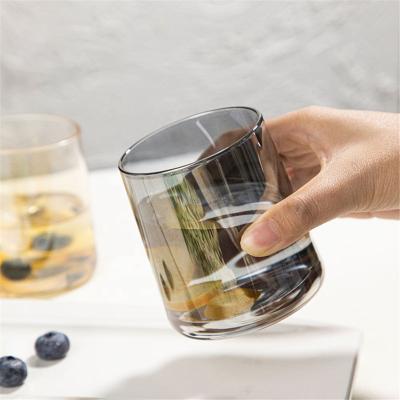 China Creative Colorful Round Glass Cups Stored Water With The Same Color Transparent Light Paragraph Glass Cold Drink Juice Cup Beer Whiskey Mug for sale