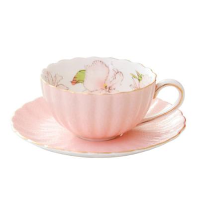 China Viable Bone China Afternoon Flower European Style Ceramic Tea Coffee Cup Saucer Set With Gold Rim for sale