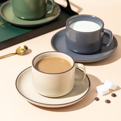 China Viable Ceramic 250ml Milk Breakfast Mugs Home Tableware Coffee Mugs Handcrafted Tea Cup With Saucer Dish Set for sale