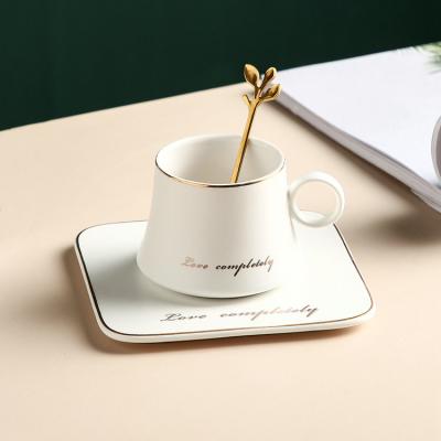 China Viable Wholesale Creative European Style Coffee Cup and Saucer Set Breakfast Cup 6oz Coffee Cup Home Ceramic Coffee Cup for sale