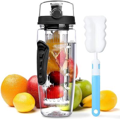 China WITH LID 32oz BPA Free Fruit Infusion Gym Sports Bottle 1000ml Plastic Fruit Infuser Water Bottle for sale