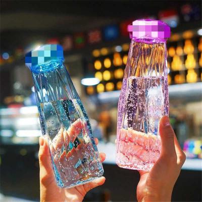 China Stored Pastel Water Bottle Glitter Diamond Water Bottle Double Wall Glass Water Bottle for sale