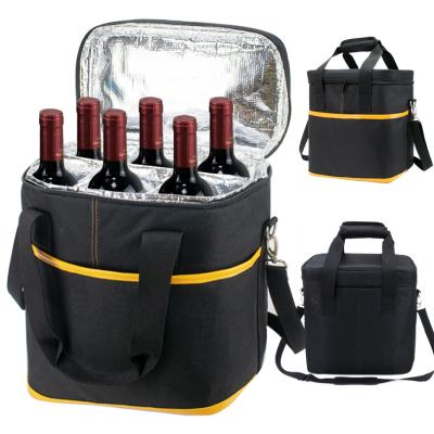 China Waterproof Custom Outdoor Beer Can Cooler Bags Insulated Tote Carrier Bottle Cooler Leather Wine Bag for sale