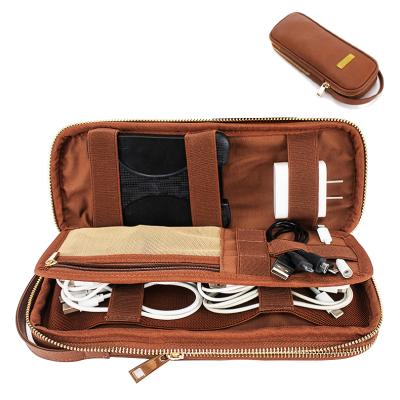 China Simple Custom Travel Digital Leather Storage Bags Electronics Accessories Cable Organizer Bag for sale