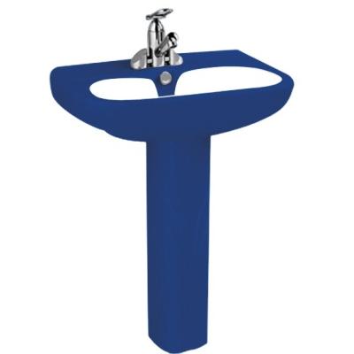 China Easy Clean Porcelain Enameled Modern Public Restroom Pedestal Sink Eco-friendly Blue Wash Basin for sale