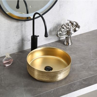 China Popular Basin Sanitary Gold Basin Countertop Gold Basin Countertop Color Items Round Art Sink Price for sale