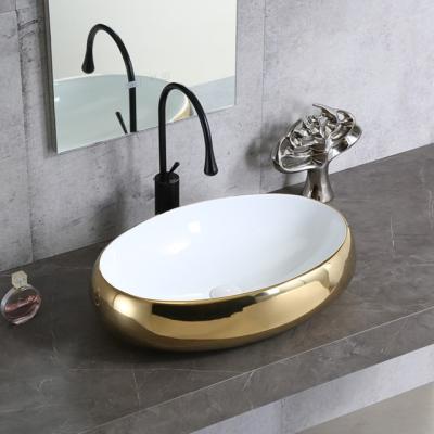 China Art Basin Hand Basin Gold Popular Art Sanitary Oval Ceramic Basin Bathroom Washroom Countertops High Quality Sink for sale