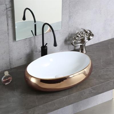 China Popular Fashion Art Basin Ceramic Vanity Bowl Plated Sanitary Ware Art Hand Wash Bathroom Basin for sale