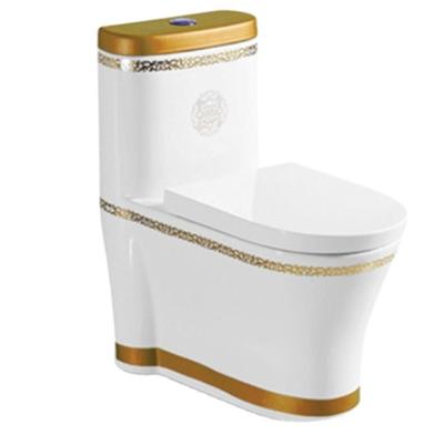 China Colorful Double-Flow Toilet Gold Trimming Eddy One Piece Toilet Ceramic WC Class C1020 for sale