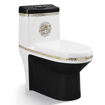 China Double-flush USA Toilet Colored Black Gold One-piece Gravity Gold Color Flush Toilet for sale