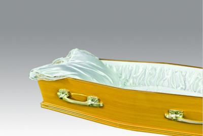 China Austrilian funeral casket and wooden coffin Satin Gloden Tan Finishing for sale