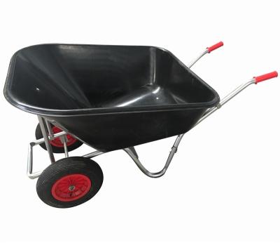 China Large Volume Eco - Friendly Metal Tray Industrial Heavy Duty Wheelbarrow With Twin Wheels for sale