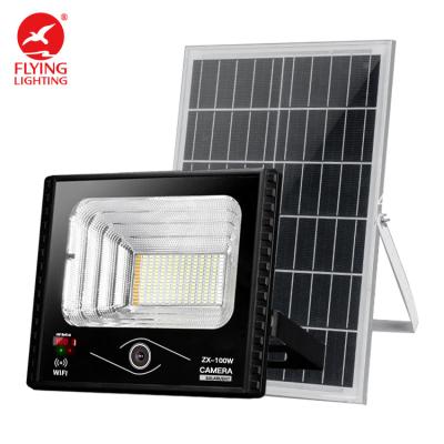 China Waterproof IP65 100W Outdoor Garden CCTV Monitor Warning Light Led Solar Flood Light for sale