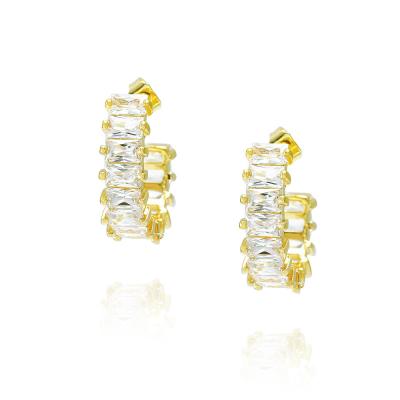 China Bohemia Fashion Summer Trendy Beach Styles Copper Alloy Crystal Clear Zircon Geometric C Shaped Circle Earrings for sale