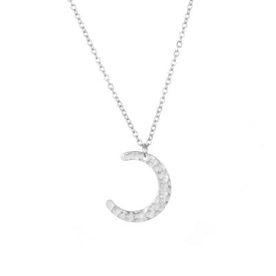 China CLASSIC Stainless Steel Moon Shaped Hammer Classic Crescent Pendant Necklace For Women for sale