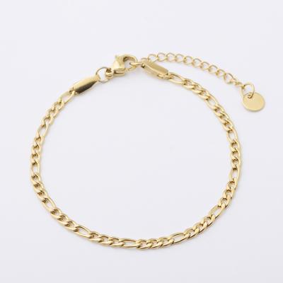 China Minimalist Lead Free Nickel Free Stainless Steel 3mm Figaro Gold Plated Geometric Chain Bracelets For Women for sale