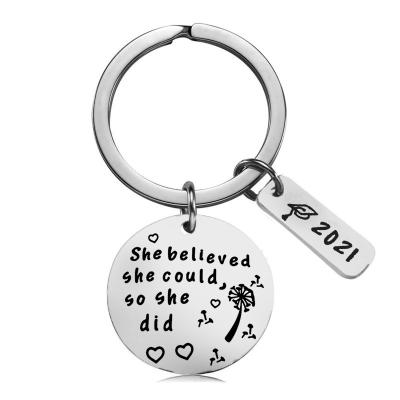 China 2021 Graduation Gift Keychain Jewelry She Believed She Could So She Did 30MM Graudation Stainless Steel Key Chain for sale