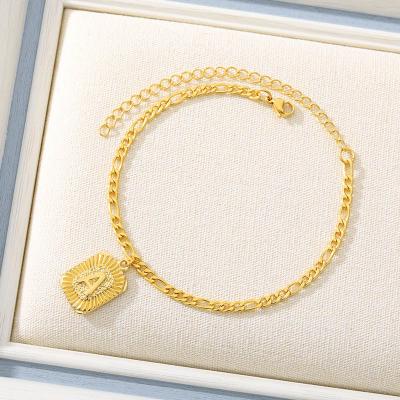 China 2021 FASHIONABLE Minimalist Cuban Link Pendant 26 Initial Letters Gold Plated Stainless Steel Figaro Chain Anklets for sale