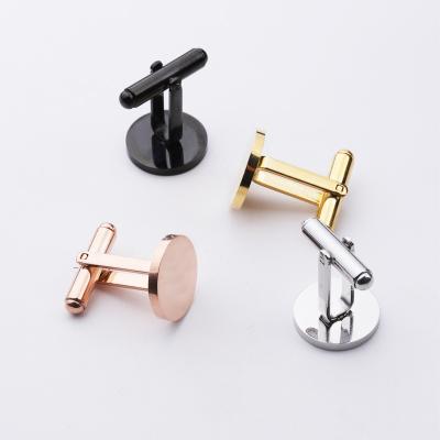 China Geometric Gold Rose Gold Black Suit Cuff Silver Stainless Steel Personality Links 15mm 20mm Round Shape Cufflinks for sale