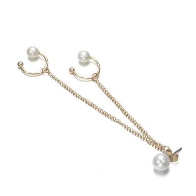 China Bohemian FASHIONABLE simple pearl tassel earrings jewelry new arrival pearl ear cuff long chain earrings for sale