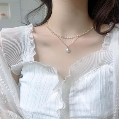 China FASHIONABLE Alloy Gold Plated Shiny Pearl Multi Layered Necklace For Women for sale