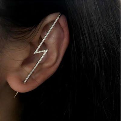 China FASHIONABLE Gold Plated Zircon Pearl Needle Copper High Quality Leaves Hang EarJewelry Lightning Cuff Earrings Ear Wrap Crawlers for sale