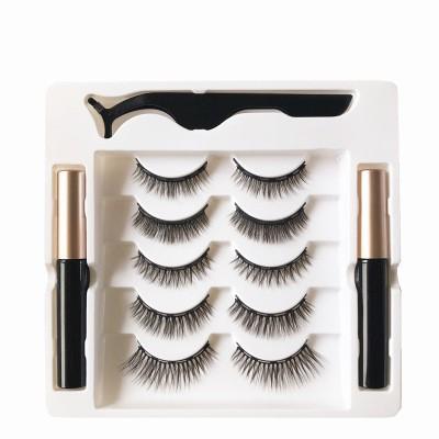 China Package 5D New Style Eyeliner Long 5Pairs Magnetic Eyelash Natural Good Quality Magnetic Liquid Magnetic Eyelash False Eyelash Suit for sale