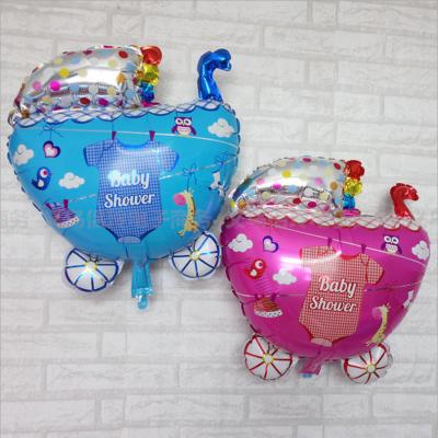 China Advertising Toy Yangyue New Style Baby Carriage Shaped Helium Foil Blue Pink Balloon For Baby Shower for sale