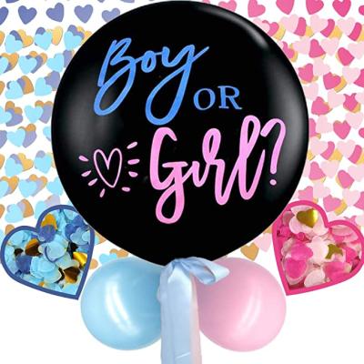 China Toy Gender Reveal Balloons Gift | Baby Gender Reveal Party Supplies - Big Black Balloon Boy or Girl with Pink and Blue Heart Confetti, SI for sale