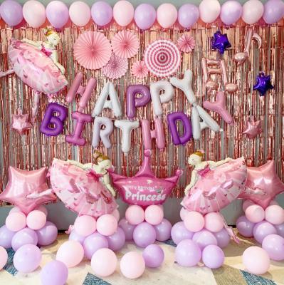 China Eco-Friendly Eco-Friendly Girl Birthday Party Supplies Decorations for Girls Pastel Balloons Paper Fans Foil Balloon Fringe Curtains Braid Backdrop for sale