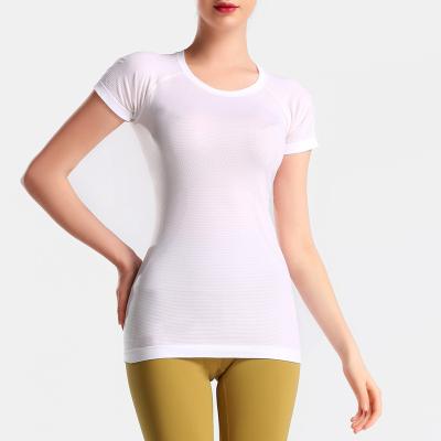 China Sweat-Wicking O Neck Women Slim Fit Logo Ladies Basic T-Shirt Custom T Shirt Gym Sports Seamless Women Yoga Shirt for sale