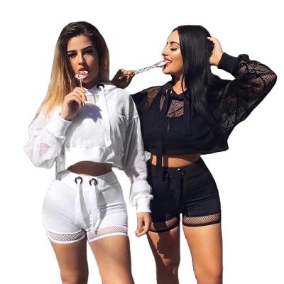 China Hot Sale New Perspective QUICK DRY Sports Wear Women's Mesh Long Sleeve Hooded Blouse Hollow Out Casual Sheer Top for sale