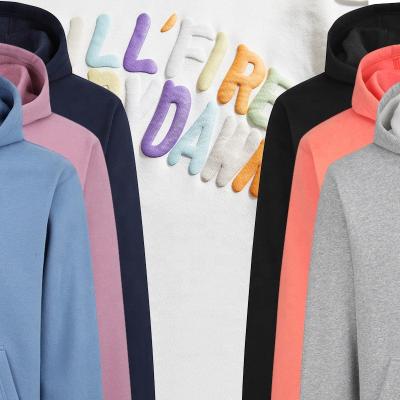 China Custom High Quality Anti-wrinkle Breath Printing Heavy Thick Fleece Scratching Hoodies Simple Men's Loose White Oversized Hodie Pullover for sale