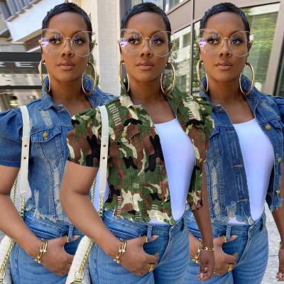 China Plus Size 2021 Spring New Women's Plus Size Women's Casual Stylish Fashion Denim Jacket Camouflage Shorts Jacket for sale