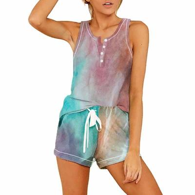 China OEM Breathable Factory Soft High Quality Tie Dye Printed Tank Top And Shorts Women Pajamas Set Sleepwear for sale