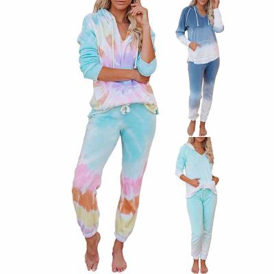 China New Comfortable Women's Sleepwear Multicolor Home Tie Dye Pajamas Breathable Pajamas With Hood for sale