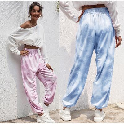 China 2021 Lady Basic Streetwear Trousers Drawstring Tie Dye Cargo Pants Spring Sweatpants Women Sweat-Wicking Casual Gaiters Track Pants for sale